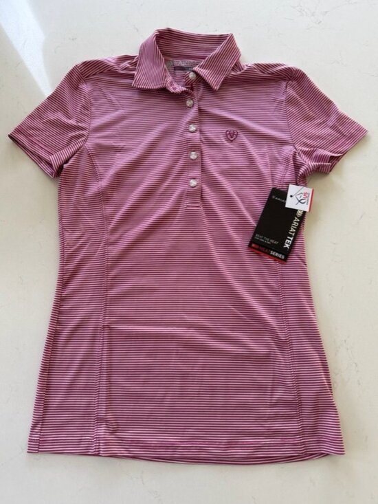 Ariat Tops - ARIAT Pink & White Heat Series Polo Shirt